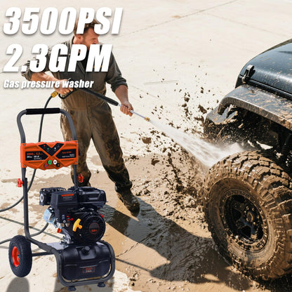 MUTAOMAY 3500PSI Gas Pressure Washer, 2.3GPM Gas Powered High Pressure Washer with 209CC Engine, 4 Adjustable Nozzles, 25 ft High Pressure Hose for Cleaning Walls, Terraces, Vehicles, Gardens (Orange)