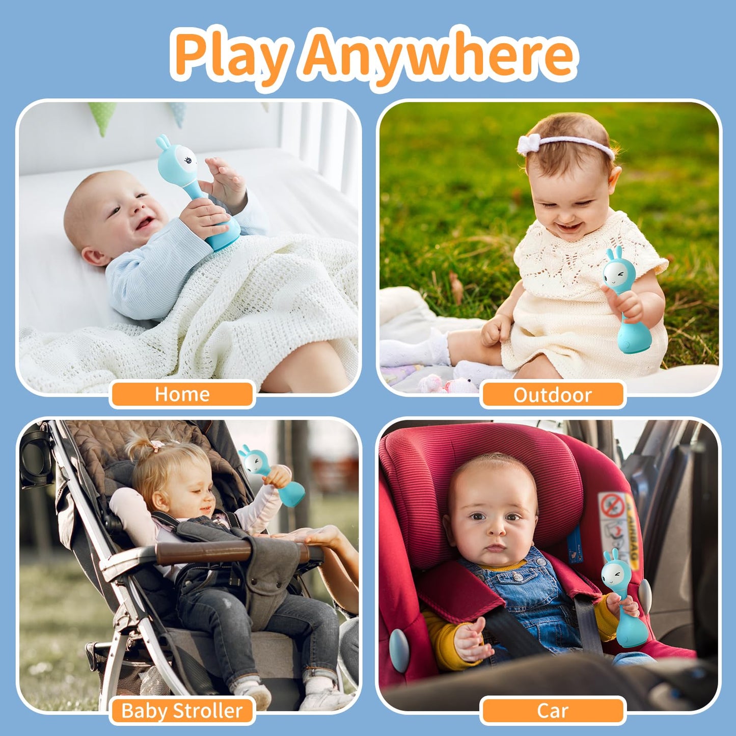 alilo Smarty Bunny Baby Rattle Musical Light Up Toys, Infants Newborns Baby Toys 0-3-6-12-18-24 Months,1 Year Old Boy Girl Easter Gifts, 4 Music Modes and Color Recognition Function with 9 Color Card