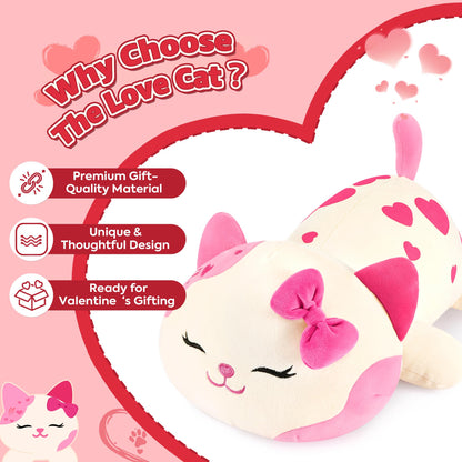 Onsoyours Original Cat Plush with Bowknot Cute 13 inch Kitten Stuffed Animal Soft Pillow Pink Kawaii Kitty Heart Plush Toy Gifts for Kids & Adults (Pink Cat, 13")