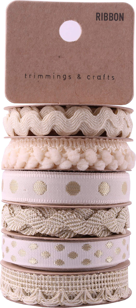 Cream Ribbon - Ribbons for Crafts Assorted Ribbon for Hair Cute Polka Dot Pom Pom Trim Pack Colorful RIC Rac Trim Set Cloth Thin Assortment Bundle Fabric Scraps for Crafts Fun Grosgrain Variety Pack