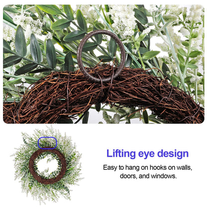 26'' Large Lavender & Eucalyptus Wreath for Front Door - Artificial Eucalyptus Leaves Greenery Outdoor Wreath for Wedding Farmhouse Porch Wall Room Home Decor (White)