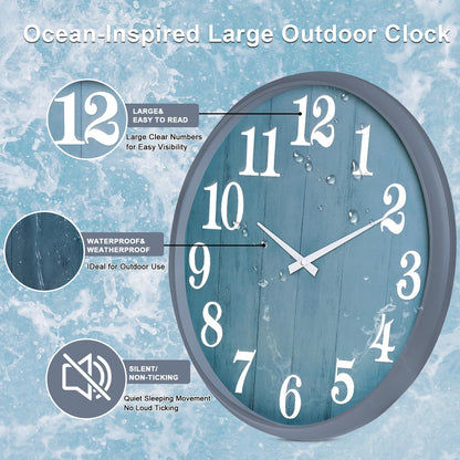 UMEXUS 18 Inch Large Outdoor Wall Clock, Waterproof Indoor Outdoor Decorative Clock with Upgraded D365 Silent Quartz Movement, Battery Operated for Patio, Garden, Pool, Farmhouse & Living Room