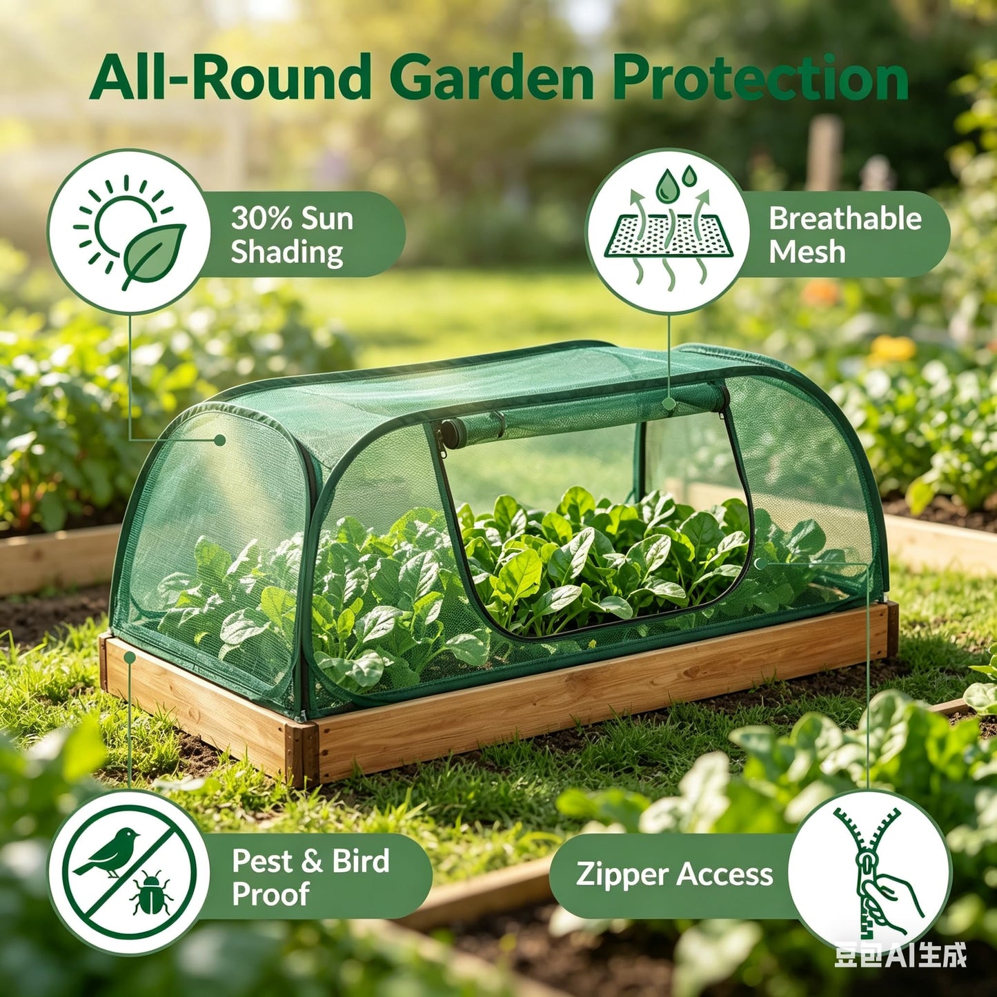 1Pack Raised Garden Bed Covers(45"X22"X18"), Pop Up Mesh Plant & Vegetable Cover,30% Sunblock Plant Shade Tent, Outdoor Planter Protection, Sun & Insect Guard
