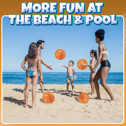Inflatable Basketballs (Pack of 12) 16-inch Beach Balls for Pool Beach Toys & Basketball Party Favors for Kids Sports Themed Birthday Party Decorations, Outdoor Backyard Summer Pool Games Supplies