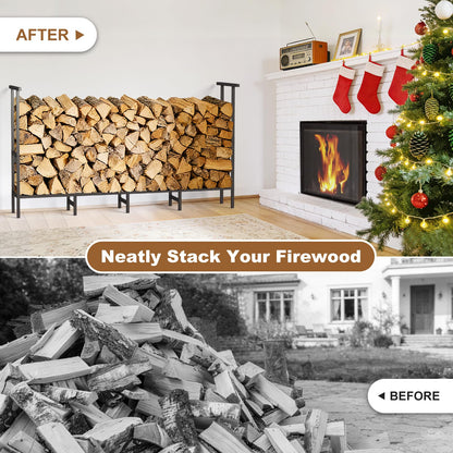 Kratonix 5.3Ft Firewood Rack Outdoor with Cover,Heavy-Duty Metal Indoor Wood Storage Rack,Firewood Holder for Fireplace,Fire Pit,Patio,Space Saving,Easy Assembly,Black