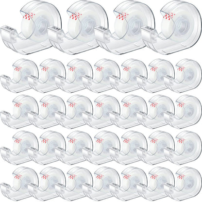 Yahenda 32 Pcs Invisible Tapes Dispensers with 32 Writable Matte Clear Tape Refills, 0.7 x 985 Inches, Refillable Desk Tape Dispenser Bulk for DIY Project, Home, Office, School & College Supplies