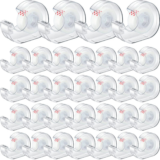 Yahenda 32 Pcs Invisible Tapes Dispensers with 32 Writable Matte Clear Tape Refills, 0.7 x 985 Inches, Refillable Desk Tape Dispenser Bulk for DIY Project, Home, Office, School & College Supplies