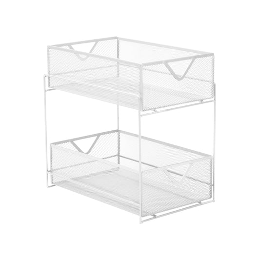 Mind Reader Accessory Organizer, Supply Storage, Makeup, Crafts, Office, Kitchen, Metal Mesh, 8.25"L x 12.5"W x 12.5"H, White