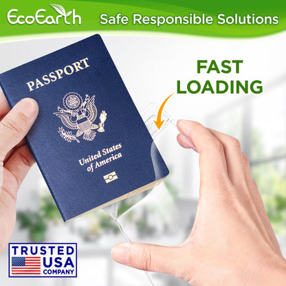 EcoEarth Passport & Identification Card Holders with Soft Edge (Clear, 4x6 Inch, 100 Pack), Extra Large Vertical ID Holder, Zipperless Plastic Name Badge Holders