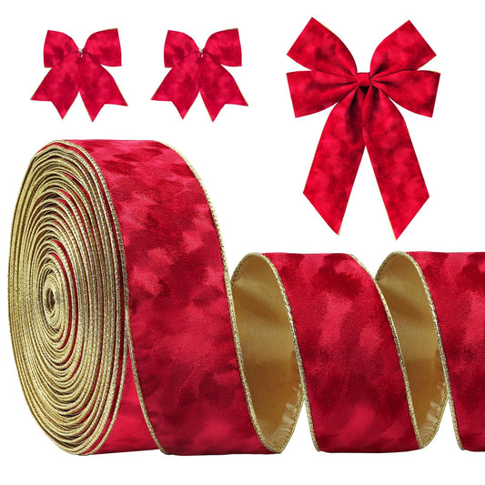 Glodecart Christmas Ribbon for Wreath Bow Wrapping Gifts, Christmas Red Velvet Ribbon for Gift Wrapping Xmas Party Supplies Decoration DIY Crafts 2.5" X 50 Yards Winter Christmas Wreaths Wired Ribbon