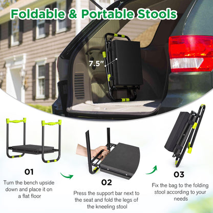 LOENIY 10.8” Wide Garden Kneeler and Seat, Heavy Duty Foldable Gardening Stool with Tool Belt Pouch, Included Thickened Kneeling Pad, Portable Gardening Bench Chair for Seniors & Parents