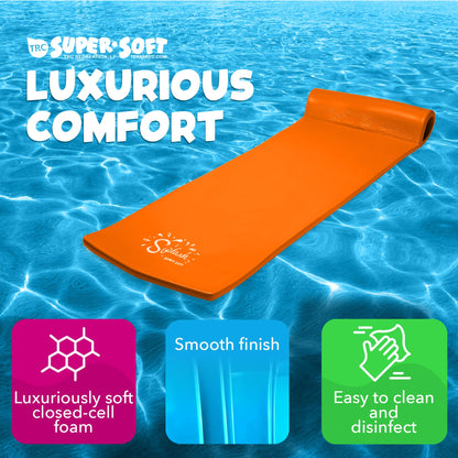 TRC Recreation Splash 1.25" Thick Foam Pool Float Lounger w/ Headrest for Lounging & Sunbathing in Swimming Pools, Beaches & Lakes, 70" x 26"