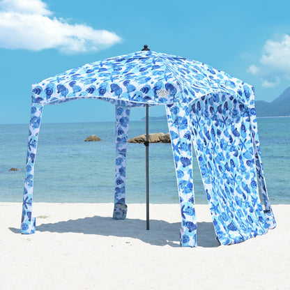 Qipi Beach Cabanas for Sand, Beach Canopy with Sandbags & Side Wall for Family, Easy Set Up Sun Shelter, UPF 50+ UV Protection with Roof Vent 6' x 6' A-Sea Life