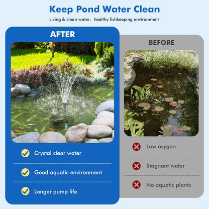 POPOSOAP Solar Pond Filter with Fountain Pump Kit, 8W Solar Water Fountain Pump, Solar Pond Pump for Outdoor Pond BirdBath Fountain Waterfall DIY Water Feature-P3081