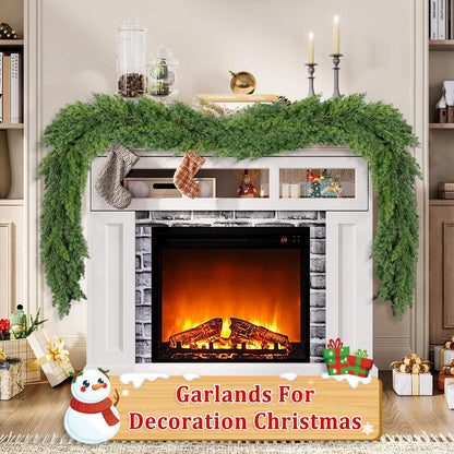 9Ft Christmas Garland for Staircase Railing Soft Bendable Real Touch Artificial Cedar Pine Green Xmas Mantle Garland for Fireplace Porch Table Home Room Yard Christmas Indoor Outdoor Decor(Cedar Pine)
