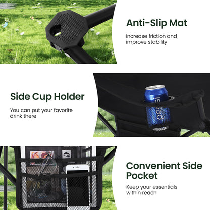 HIGH POINT SPORTS 2 Pack Portable Camping Chair for Adults, Folding Outdoor Camp Chair Lightweight Lawn Chairs Folding Collapsible Chair for Camping, Tailgates, Beach, Black, Support 350 lbs