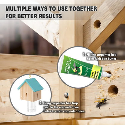 Carpenter Bee Trap for Outside - Best Bee Trap - Blue Cabin Style Nature Hanging Wood Carpenter Bee Traps Outdoor - Insect Traps with Removable Vault (1 Pack)