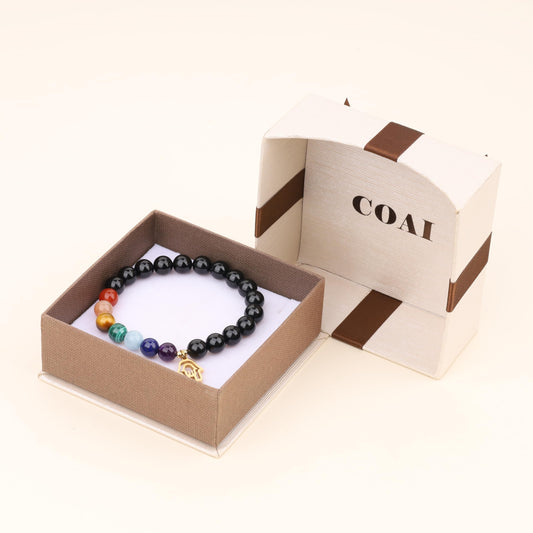 COAI Hamsa Hand Bracelet 7 Chakra Balancing Bracelet Black Tourmaline Bracelet for Women Men