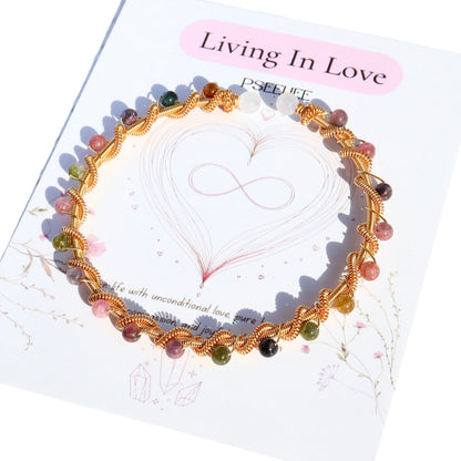 Handmade Rainbow Tourmaline Beads 14k Gold Filled Wire Wrapped Bracelet, Birthstone Chakra Healing Gemstone Crystal Adjustable Cuff Jewelry