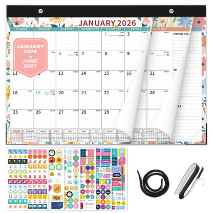 Ospelelf 2026-2027 Calendar Magnetic Desk Wall Desktop Monthly Planner from January 2026 - June 2027 Large To Do Pad with Plastic Cover for Office 17" X 12" Ditsy Floral