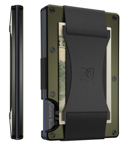 Ridge Wallet for Men - Slim Minimalist Compact Wallet and Card Holder, RFID Protected Front Pocket Wallets for Men with Integrated Cash Strap (Matte Olive)