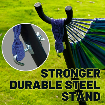 Hammock with Heavy-Duty Steel Stand for Outside，Hammocks 450 Lb Capacity，Portable Hammock，2 People Standing Hammocks，Suitable for Beach，Backyard, Gardens, Patio, Bedroom，100 * 40 * 38 Inch (Blue)