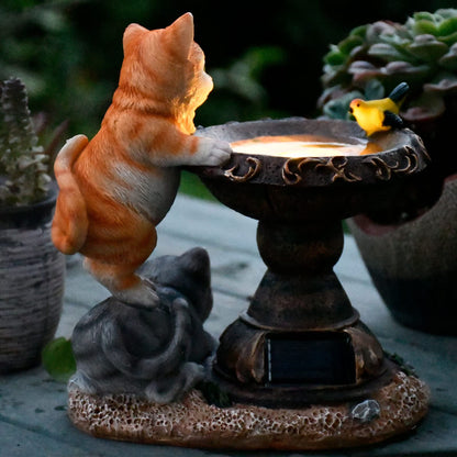 Cat Garden Figurines Outdoor Decor Solar Statue with LED Lights for Patio Lawn Yard Art Decoration Housewarming Garden Gift