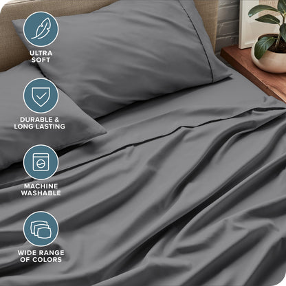 Bare Home Queen Sheet Set - 1800 Ultra-Soft Microfiber Queen Bed Sheets - Double Brushed - Deep Pockets - Easy Fit - 4 Piece Set - Bedding Sheets & Pillowcases (Queen, Grey)
