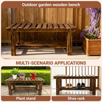 HAOIOKSC 35.5" Outdoor Garden Bench, Weatherproof 2-Person Backless Wooden Bench with Mortise-Tenon Structure – for Garden, Lawn, Porch, Backyard （Brown