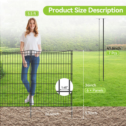 INJOPEXI Decorative Garden Fence 6 Panels 13ft(L)×36in(H) Garden Fences with 6 Panels Rustproof Metal Wire No Dig Temporary Animal Barrier Fencing Outdoor Dog Fence for Yard Patio - Without Gate