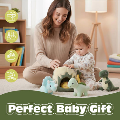 PIIKAGO Baby Toys 6-12 Months – My Little Volcano with 5 Stuffed Dinosaurs, Montessori Toy with Rattle, Crinkle, Squeaker, Sensory Toys for Toddlers 1-3, Early Development Christmas Birthday Gift