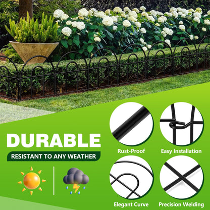 Decorative Garden Fence, 21.67ft(L) x 17in(H) Metal Fencing, 20 Pack, Black, Classic Style, Animal Barrier, Garden Border