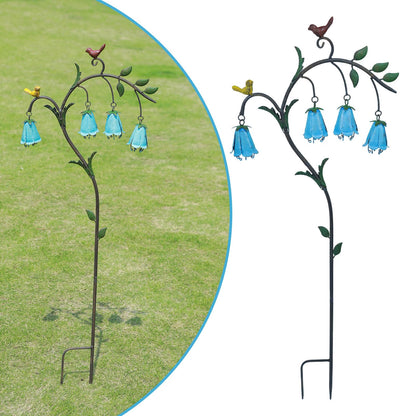 HOUYANG 44.3" H Metal Decorative Garden Stake with Blue Bell Flowers & Birds - Metal Yard Art for Outdoor Yard Decor, Rustic Metal Flowers Garden Decor for Patio, Lawn, Pathway