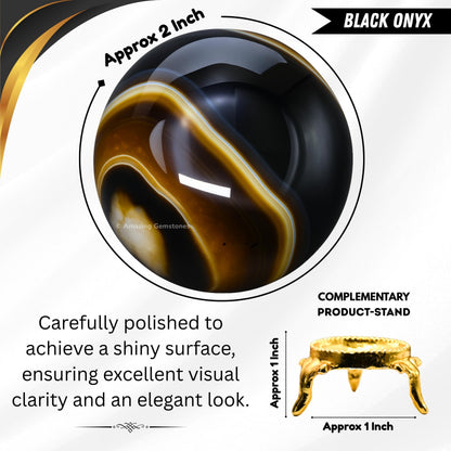 Amazing Gemstone Black Onyx Crystal Ball with Stand - 2" Inches Crystal Sphere Meditation Balls for Witchcraft and Decorative Balls