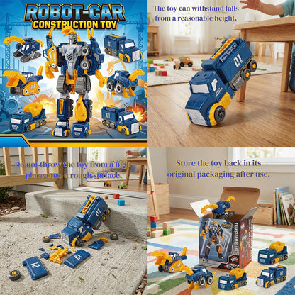 Fuzzy Pixie Toddler Construction Car Transform Set, 5pcs Dinosaur Rescue Robot with Magnetic Connectors, Assemble Building Trucks DIY STEM Toy, Birthday Present for Kids Boy Girl 3 4 5 6 7 Year