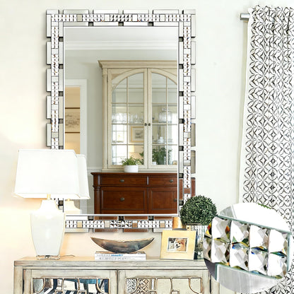 Chende Crystal Large Wall Mirror for Decor, Rectangular Large Living Room Mirror with Beveled Edge and Glass Frame, Entrance, Fireplace, Home Office, Horizontal/Vertical Hanging, 32" x 47"
