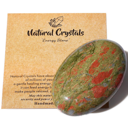 MAIBAOTA 2.4" Large Unakite Crystal Stone Polished Palm Stone Healing Crystals 0.7" Thick Natural Reiki Gemstone Worry Stone Energy Balancing Anxiety Stress Relief Meditation 1 Pc