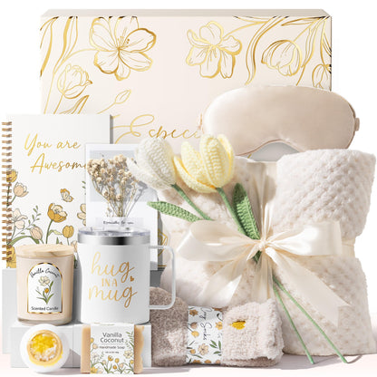 Mothers Day Birthday Gifts for Women Self Care Package, Get Well Soon Gift Baskets for Women Spa Gifts Set, Unique Thinking of You Inspirational Sympathy Gift Baskets for Mom Her Wife Friend Sister