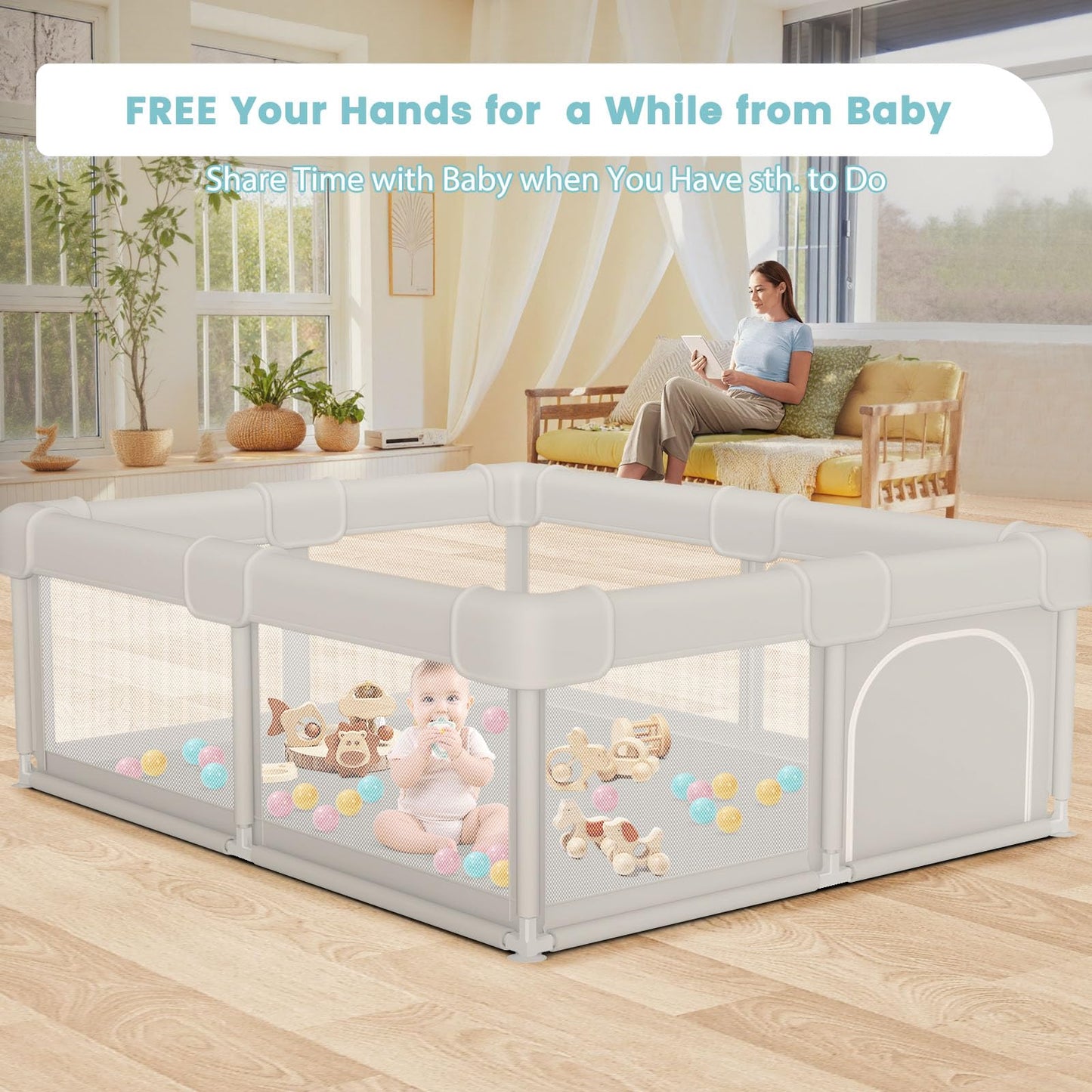 Besuhot Baby Playpen Baby Playard, Play Pen for Babies and Toddlers with Gate, 50x50 Fence, Sturdy Safety Playpen, Indoor & Outdoor Kids Activity Center