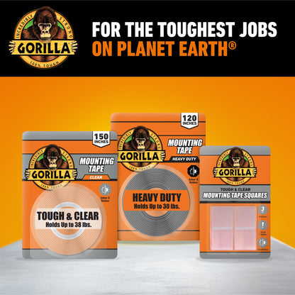 Gorilla Tough & Clear Double Sided Mounting Tape, Clear Tape, 1" x 150" (Pack of 2) - Weatherproof for Indoor or Outdoor