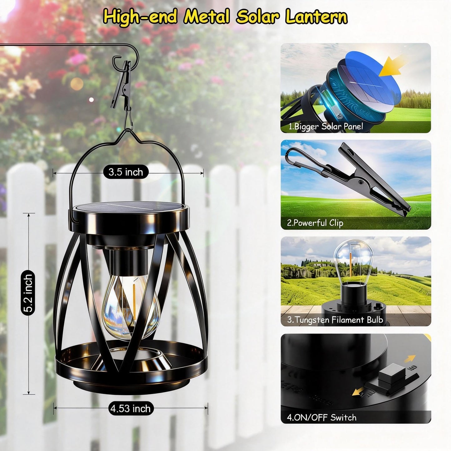 GARPAR Solar Lights Outdoor Waterproof, Upgraded Metal Outdoor Lantern, Brighter Auto On/Off 18H Hanging Solar Lights for Outside Garden Yard Patio Decor, Mother's Day Gift for Mom Grandma 2 Pack