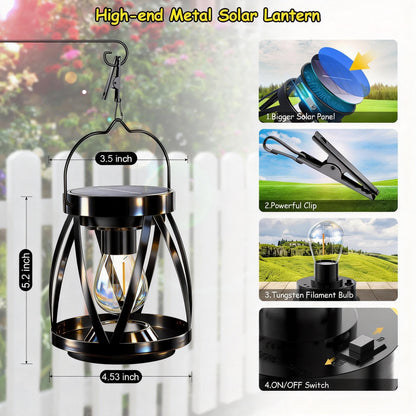 GARPAR Solar Lights Outdoor Waterproof, Upgraded Metal Outdoor Lantern, Brighter Auto On/Off 18H Hanging Solar Lights for Outside Garden Yard Patio Decor, Mother's Day Gift for Mom Grandma 2 Pack