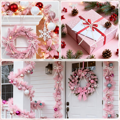12 Pcs White Pearl Bow Ornaments for Christmas Tree Decorations Pearl Christmas Ornaments Hanging Christmas Tree Toppers for Xmas Gift Packaging Home Wreath Fireplace Fence Wedding Holiday Party Decor