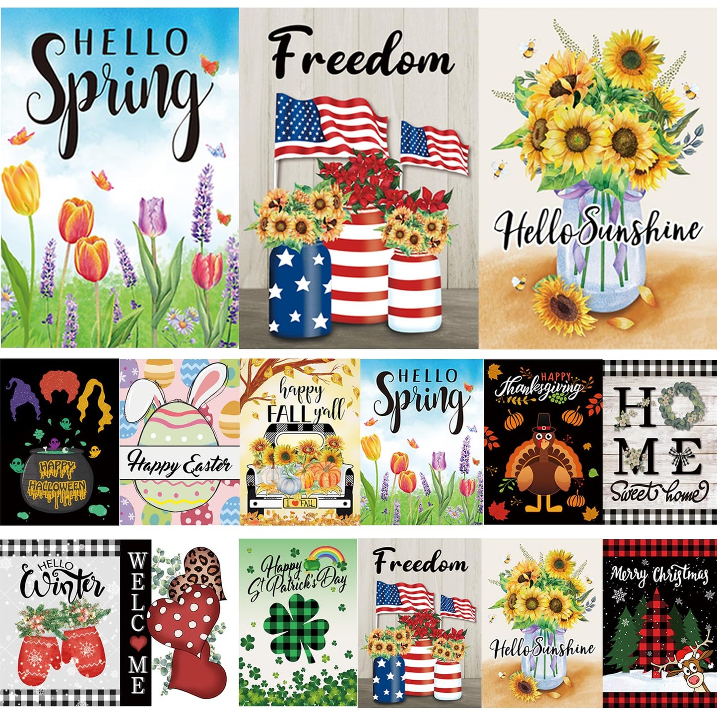 Pating Seasonal Garden Flags Set of 12 Double Sided 12 x 18 Inch, Small Yard Flags for Outside, Christmas Halloween Easter Valentine's Day Outdoor Decor, Holiday Garden Decorations for All Seasons