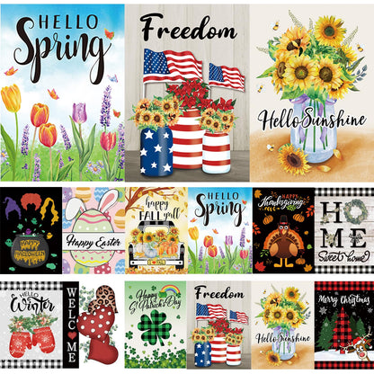 Pating Seasonal Garden Flags Set of 12 Double Sided 12 x 18 Inch, Small Yard Flags for Outside, Christmas Halloween Easter Valentine's Day Outdoor Decor, Holiday Garden Decorations for All Seasons