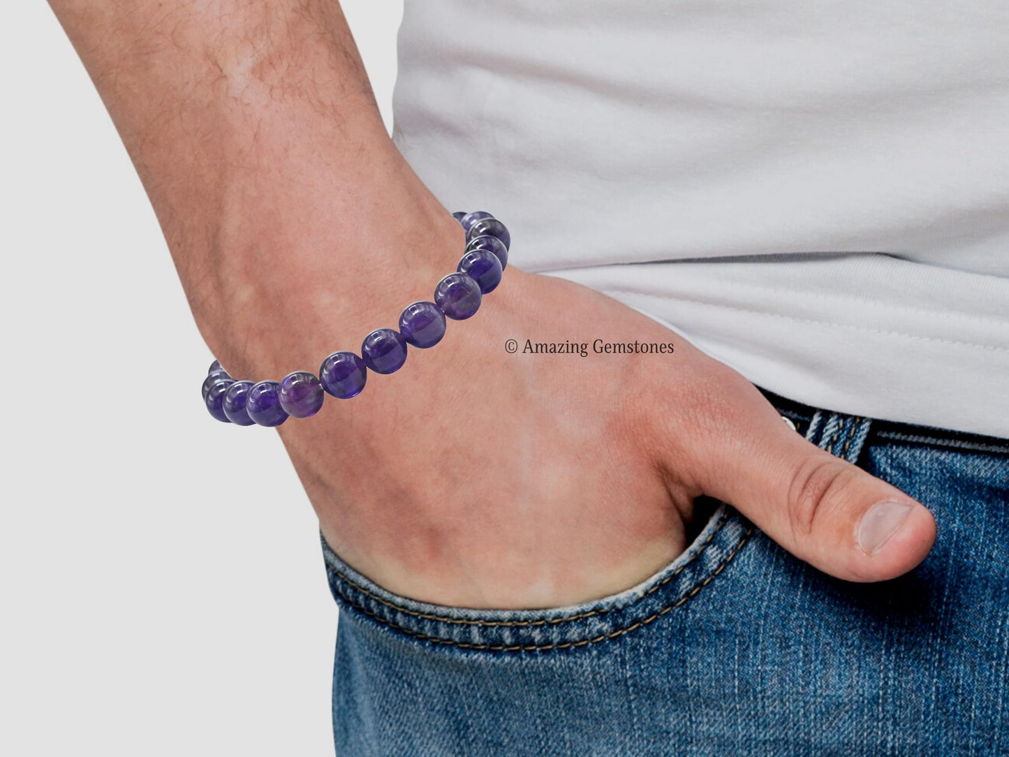 Amazing Gemstone Crystal Bracelet for Women Men's Gifts - Protection Healing Crystal Bracelet - 8mm Gemstone Beaded Stretchable Bracelet Pulseras Para Hombres Mujer Stocking Stuffers Mothers Day Gift (Amethyst)