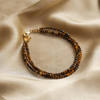 Gempires Tiger Eye Beaded Bracelets Multi Strand Gemstone Jewelry Hypoallergenic 8 Inch Gold Plated Lightweight Trendy Western Jewerly For Women