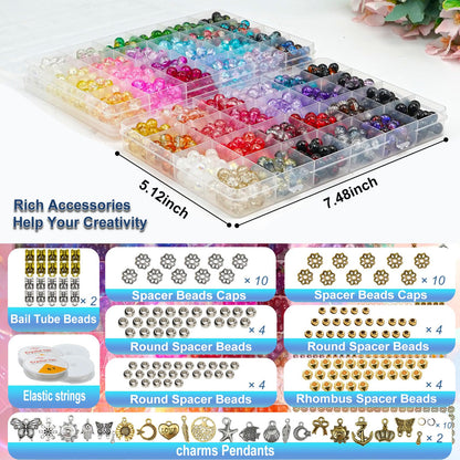 Hanyoung 8mm Glass Beads for Bracelet Making kit, 96 Colors 2900 pcs Crackle and Solid Beads Jewelry Making, Crystal Glass Round Beads for DIY Crafts Gifts (Solid & Crackle Color)