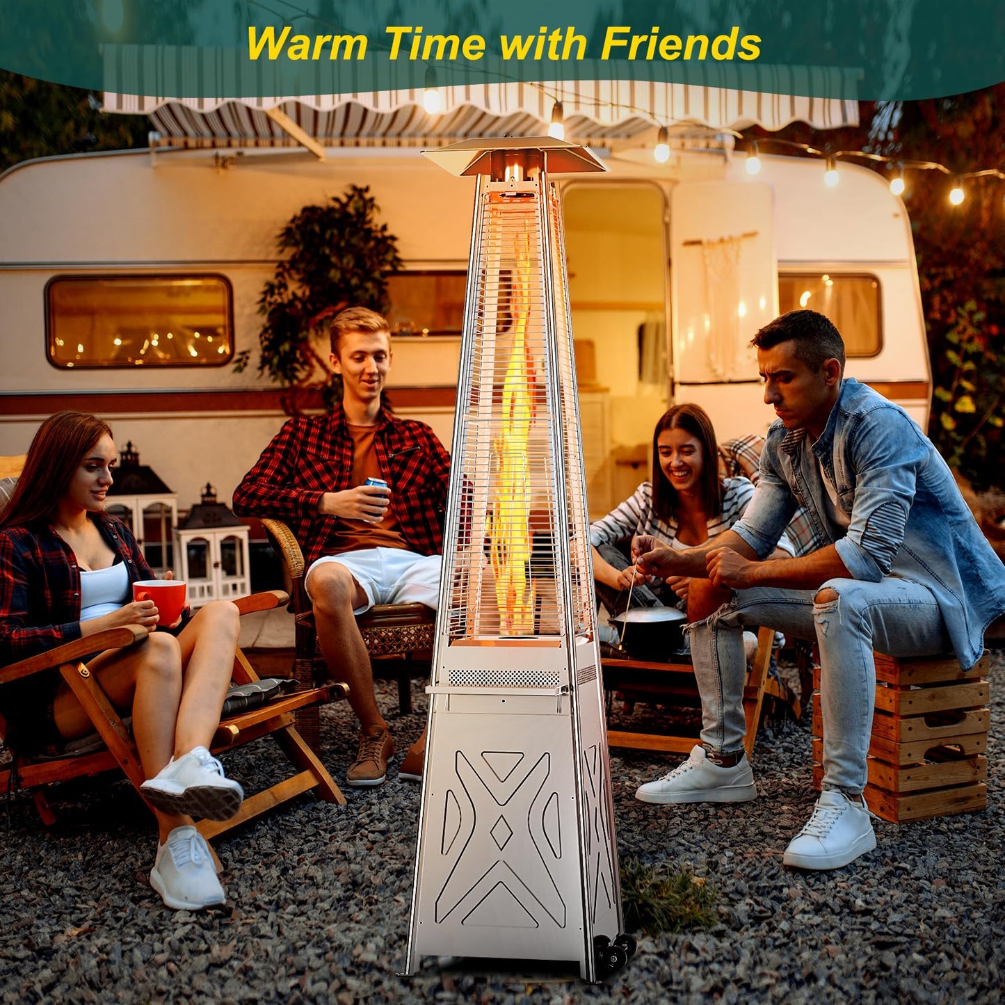 GarveeLife 42,000 BTU Pyramid Patio Heater, Glass Tube Propane Patio Heater with Wheels, Stainless Steel Outdoor Propane Heaters for Backyard, Garden, Patio, Porch and Pool