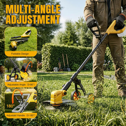 3 in 1 Cordless String Trimmer Compatible with Dewalt 20V Battery (NO Battery), 14" Electric Weed Wacker with Wheel, Lightweight Battery Powered Weed Eater/Edger Trimmer/Grass Trimmer w/8 Line Spools